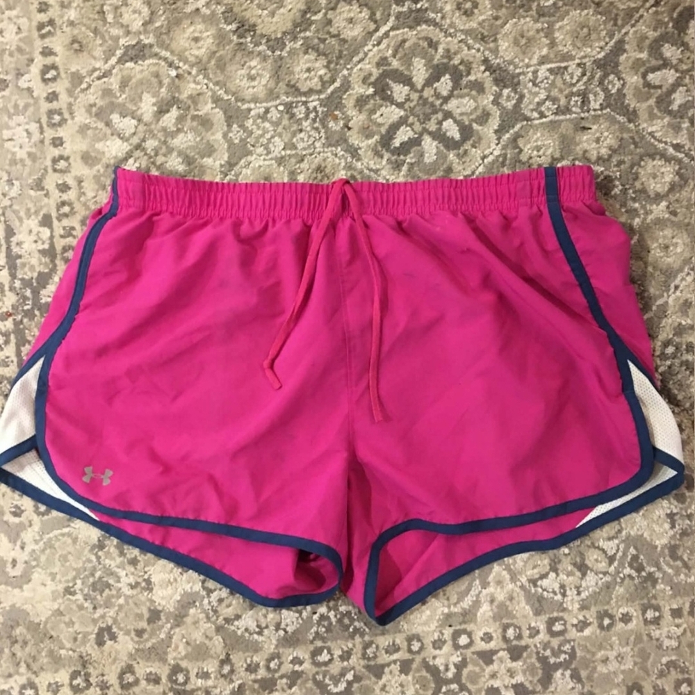 Under Armour Women's Hot Pink Athletic Shorts with Navy Trim